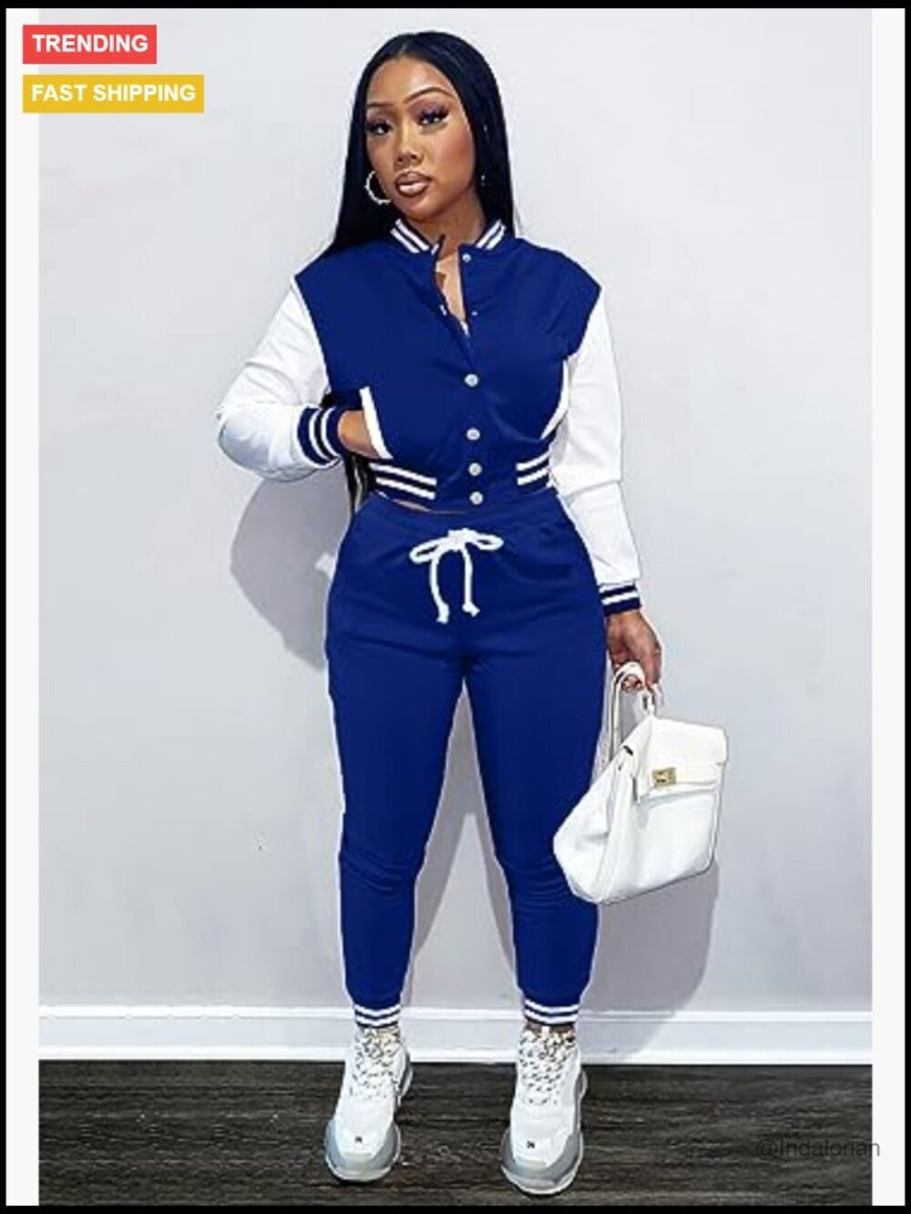 Polyester Two Piece Tracksuit Varsity Jacket Jogger Set - Picture 2 of 7
